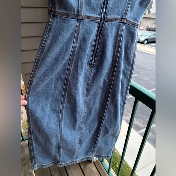 🆕Steve Madden Denim Midi Dress Size 2,4 Blue Jean Bodycon Slit Casual Chic Party - Picture 12 of 16